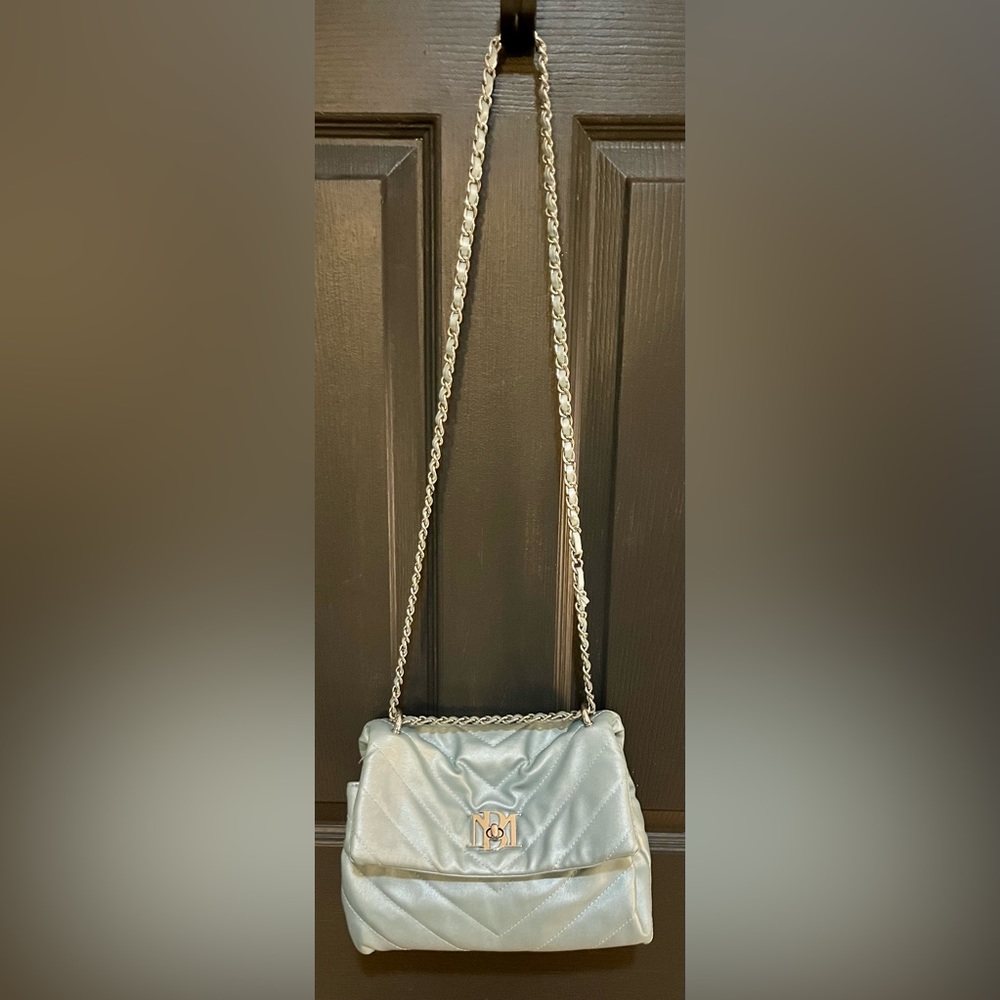 Badgley Mischka Handbag Quilted Light Blue Vegan Leather Chain Strap